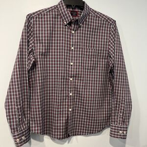 Untuckit Shirt Men Medium Blue Red Plaid Wrinkle Free Button Up Long Sleeves